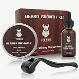 Beard Growth Kit, VIKICON Bartpflege Set, Bartwachstum Kit für Männer, Bart Derma Roller Bartwachstum Serum Öl Bart Balsam